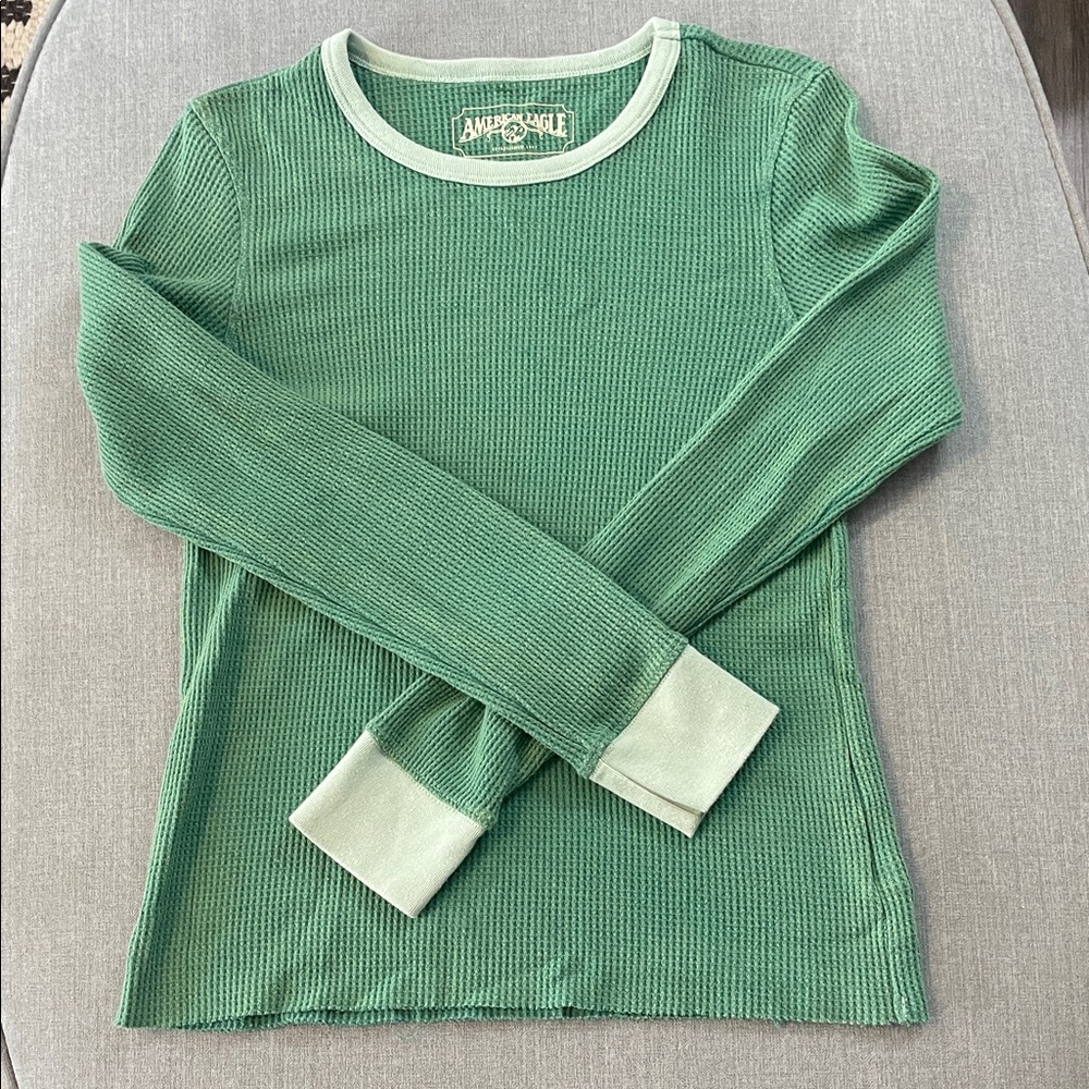 American Eagle Outfitters Green Ribbed Long Sleeve Tee